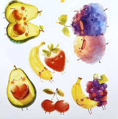 Happy Fruit Food Stickers 4 Sheets Vintage Style Junk Journal Collage