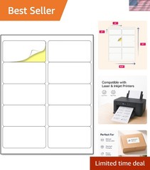 (2″ x 4″) 30 Sheets, Printable White Sticker Labels, Laser/Inkjet Printing – Mat
