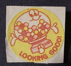 Vintage 1980’s 1.5” circle matte sticker gumball machine Looking Good! Sticker