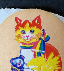 Vintage 1984 Lisa Frank Stickers Cat and Teddy Bear Strip of 3 Mod Large Circles