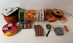 HUGE Halloween Crafting Scrapbooking Lot Paper Fabric Stickers Ribbon Die Cuts