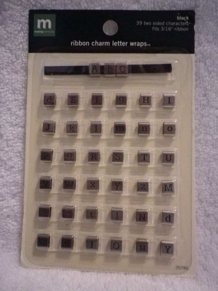 2004 Making Memories 3/16″ Ribbon Charm Letter wraps 39 letters Black #25780