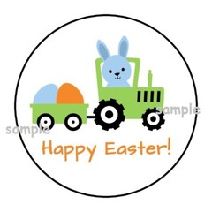 30 CUTE HAPPY EASTER BUNNY IN TRACTOR ENVELOPE SEALS LABELS STICKERS 1.5″ ROUND