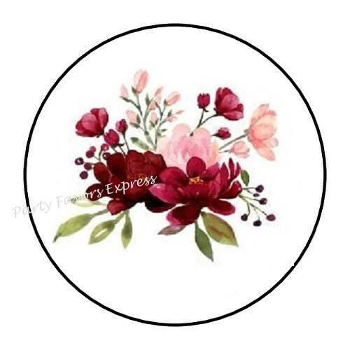 PINK BURGUNDY FLOWERS ENVELOPE SEALS LABELS STICKERS PARTY FAVORS