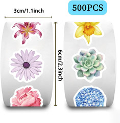500 Pcs Flower Stickers Colorful Floral Paper Decals for Kids Spring Summer Roll