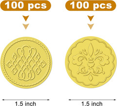 100 Pcs 2 Pattern Gold Wax Seal Stickers Gold Envelope Seals Sticker, round Embo
