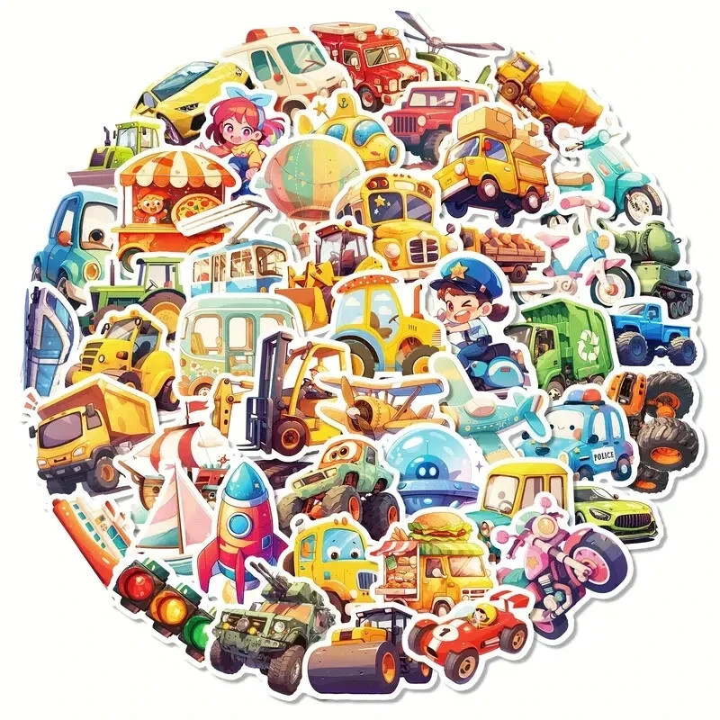 50pc Construction Trucks & Vehicles Sticker Decals For Boys, Laptop, Scrapbook