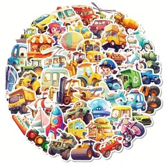 50pc Construction Trucks & Vehicles Sticker Decals For Boys, Laptop, Scrapbook