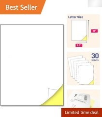 30 Self-Adhesive Printable Sticker Sheets, Matte Finish, Letter Size 8.5″ x 11″