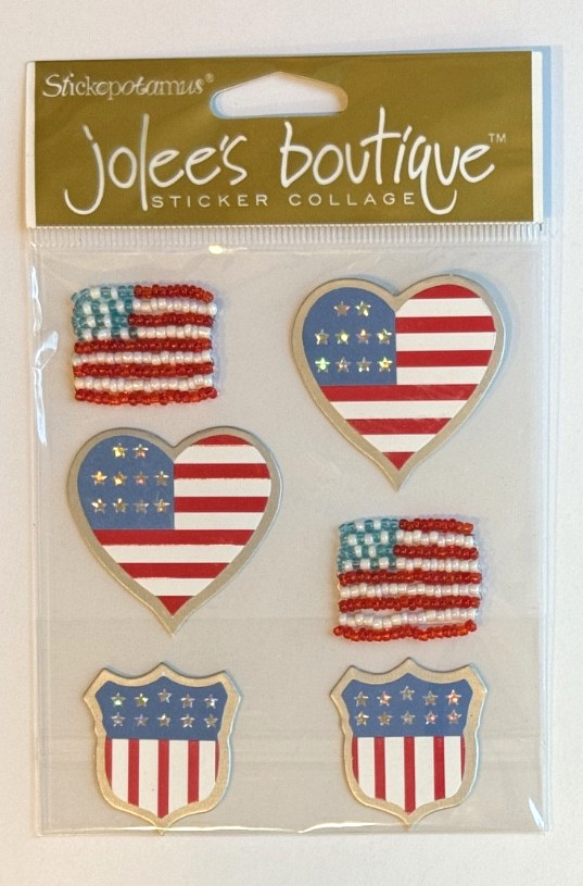 American Flag Stars Stripes 4th Patriotism USA Love Shield Bead Jolee’s Stickers