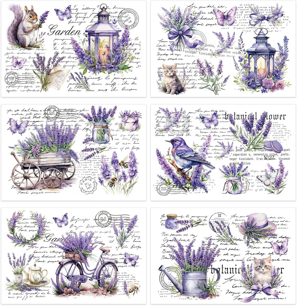 Rub on Transfers for Crafts, 6 Pcs UV Lavender Purple Floral Transfer Stickers,