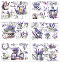 Rub on Transfers for Crafts, 6 Pcs UV Lavender Purple Floral Transfer Stickers,