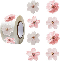 Cherry Blossom Flower Stickers Roll, 500PCS Pink & White Sakura Decorative Stick