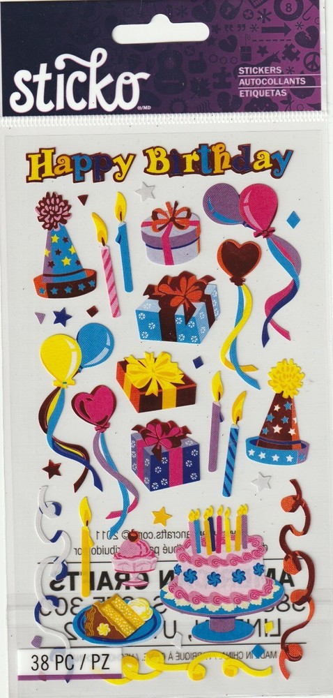 Sticko Classic Metallic stickers BIRTHDAY PARTY theme 59379 FAST FREE ship!