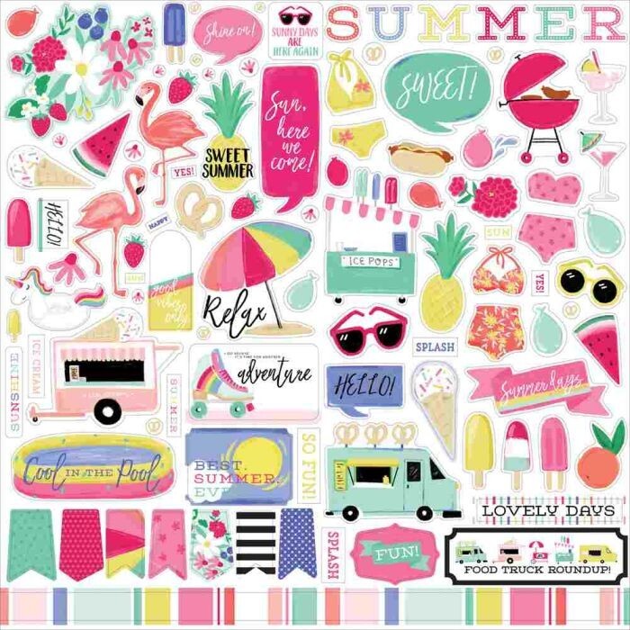 Summer Days Pool Watermelon Barbecue Food Truck Ice Cream Sun Elements Stickers