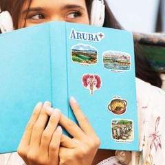 Navy Peony Relaxing Aruba Travel Stickers (28pcs)-Watercolor, Multicolored
