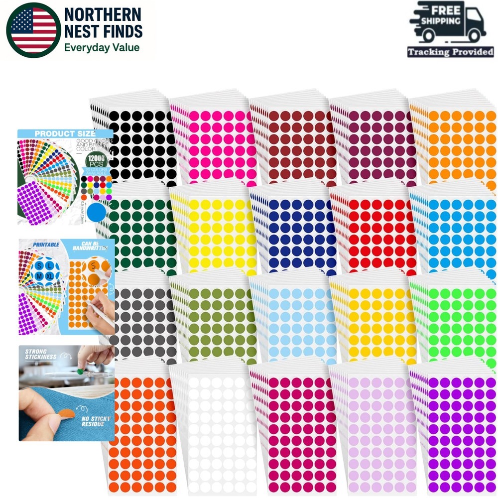 Durable 1/2 Inch Colored Dot Stickers – 12000 Assorted Labels for Organizing