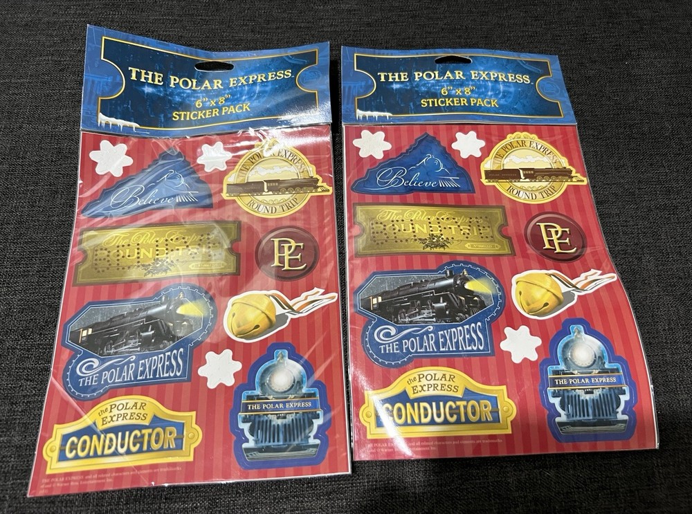 New The Polar Express 6” X 8” Sticker Pack Lot of 2 Christmas Scrapbook