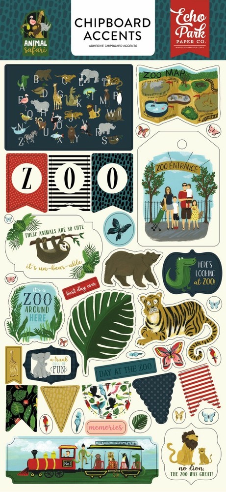 Echo Park Paper ANIMAL SAFARI 6×13 Sheet of Chipboard Accents