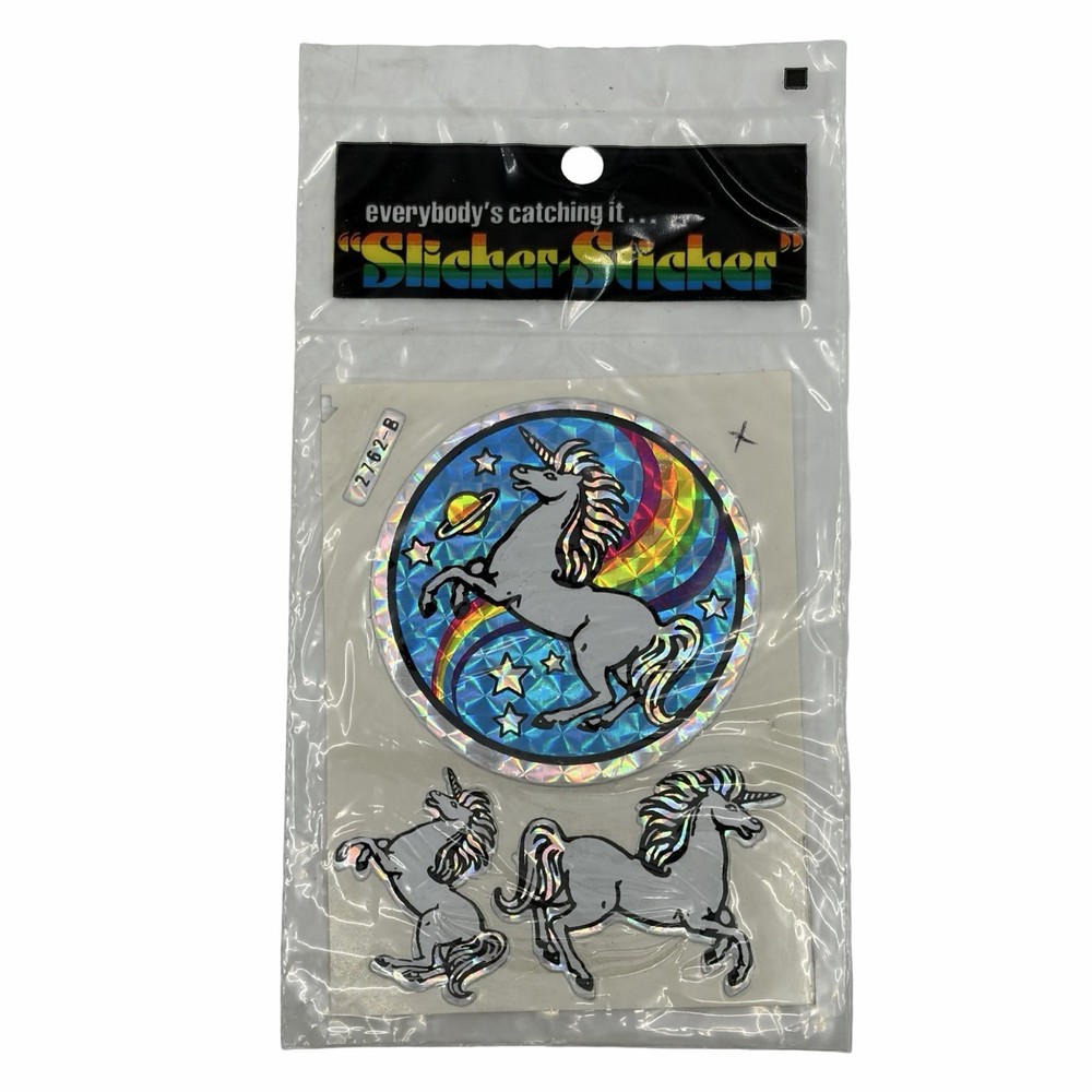 Sticker-Sticker Unicorn Prism Holo Rainbow Foil Decal Sheet Vintage 80s New