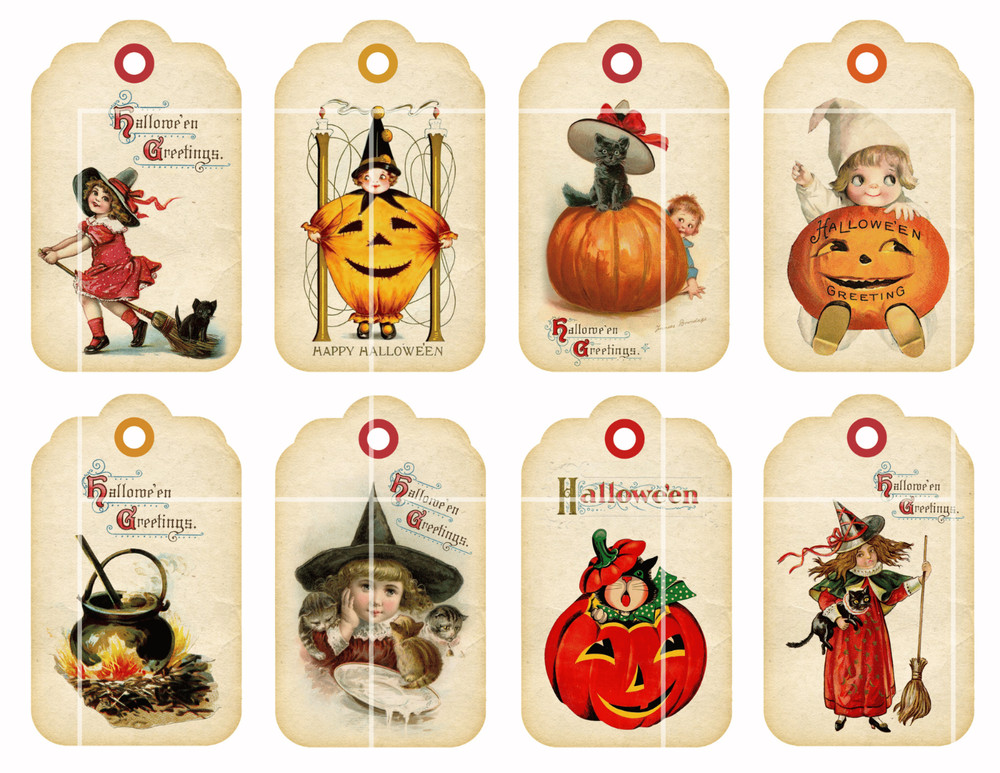 VTG Look Halloween Tags Card Toppers Supply Scrapbook Junk Journal Crafts