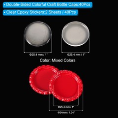 40 Set Bottle Caps for Crafts, Caps with Epoxy Stickers, Mixed Colors