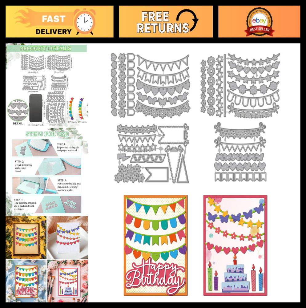 Colorful Party Banner Die Cuts – Metal Cutting Dies for Scrapbooking & Card Maki
