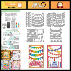 Colorful Party Banner Die Cuts – Metal Cutting Dies for Scrapbooking & Card Maki