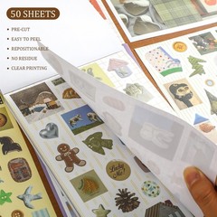Vintage Scrapbook Sticker Book 50 Sheets 1300+ Cute Elements for Journaling C…