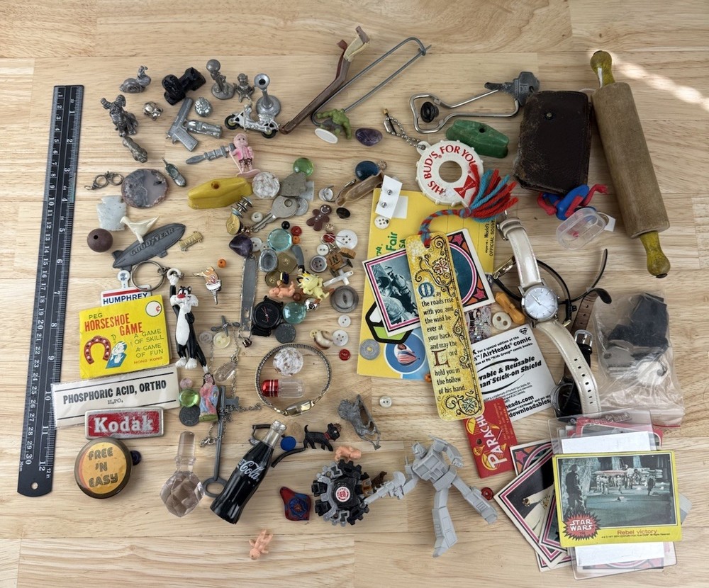 Junk Drawer Vintage Supplies Steampunk Mixed Media Pewter Game Pieces Buttons