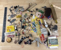 Junk Drawer Vintage Supplies Steampunk Mixed Media Pewter Game Pieces Buttons