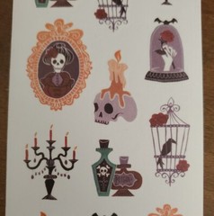 STICKII CLUB Halloween Gothic Skulls themed sticker sheet, art by vankhuynhart