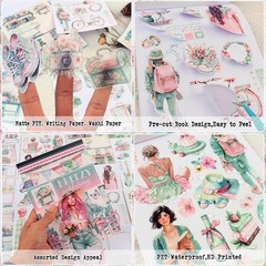 Pre Cut Journal Sticker Book Assorted Paper PET Washi Stickers Scrapbooking