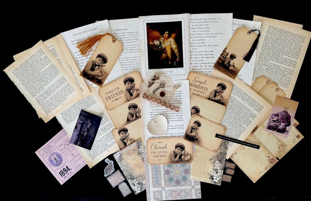 Vintage Rabbit Junk Journal Kit Ephemera Bunny Storybook Cottagecore Scrapbook