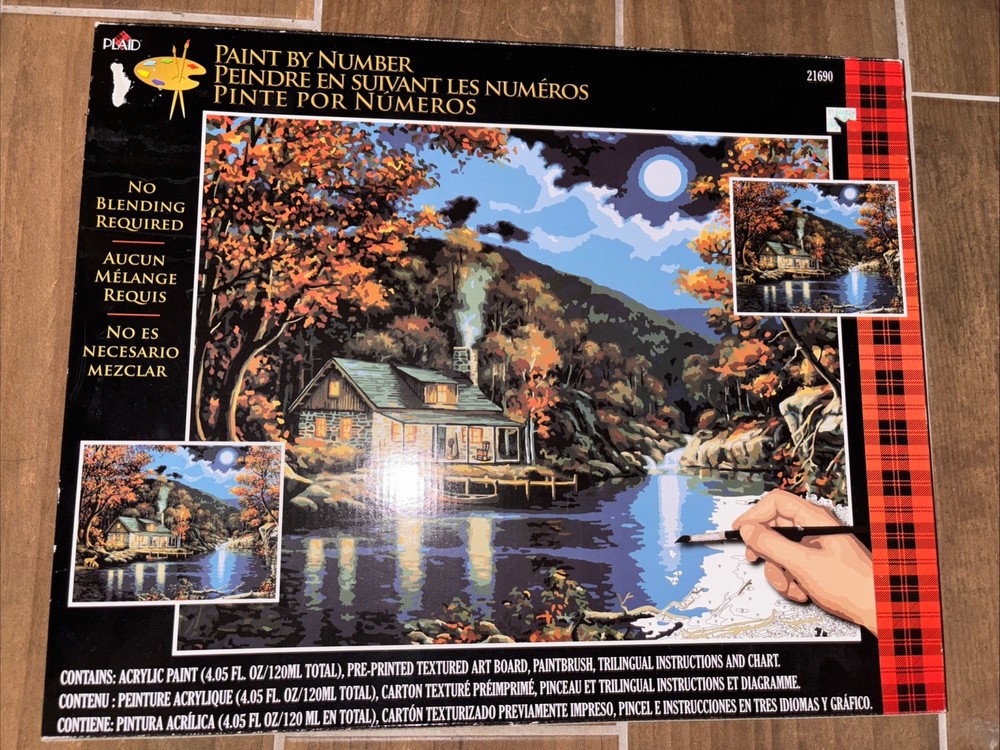 Paint by Number Set, Lakeside Cabin Painting, Plaid 21690, Teen/Adult Painting