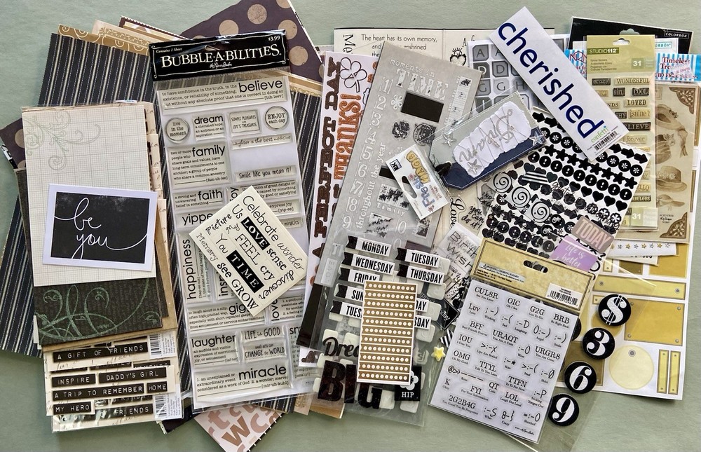 Large Lot of Neutrals Scrapbooking Stickers & Paper 30+ Pgs Paper Studio 112 Etc