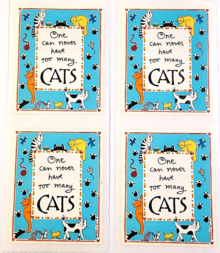 Kathy Davis Cat Stickers Set of 4 Scrapbooking Junk Journal Vintage 1990s