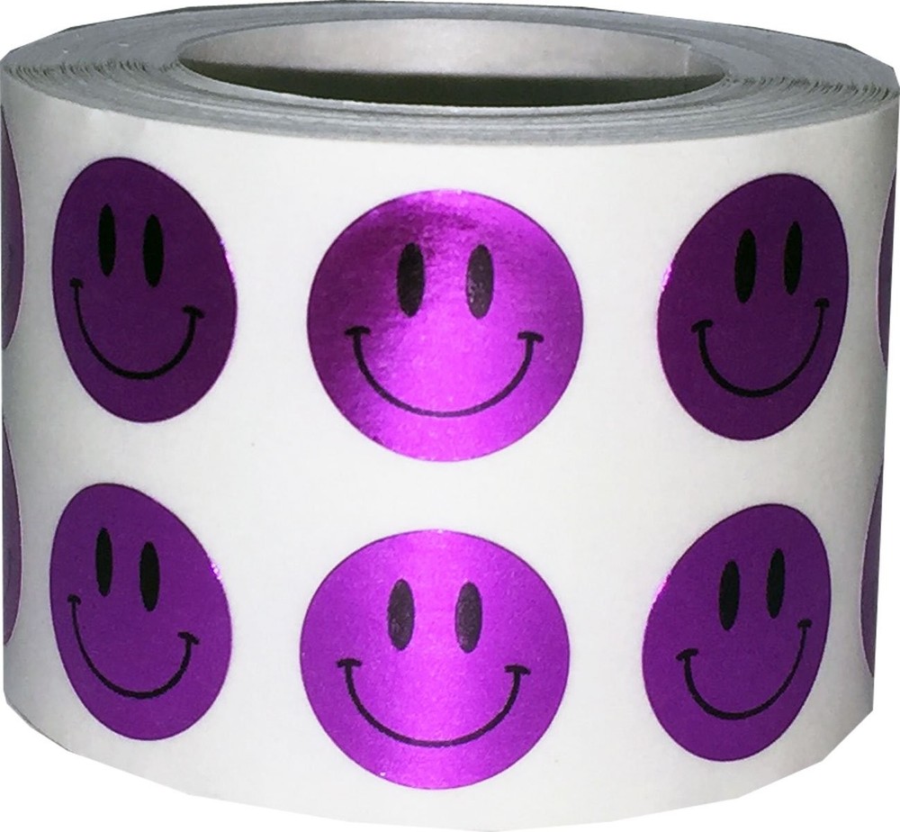 1/2″ Inch Small Metallic Purple Happy Face Labels, 1,000 Total Adhesive Stick…