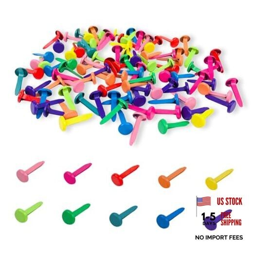 100 PCS Brass Paper Fasteners Metal Brass Fasteners, Mini Brads for Multicolor