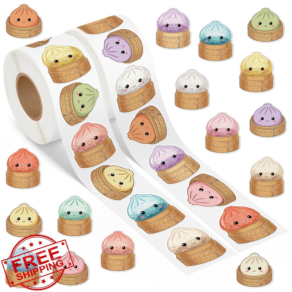 Feuid Gniea Cute Dumpling Roll Stickers – 2 Rolls 1000Pcs Cartoon Dumpling Wa…