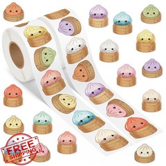 Feuid Gniea Cute Dumpling Roll Stickers – 2 Rolls 1000Pcs Cartoon Dumpling Wa…