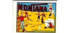 Montana Luggage Decal Map w/ Cities Cowboy Graphic – 1950s Travel Souvenir