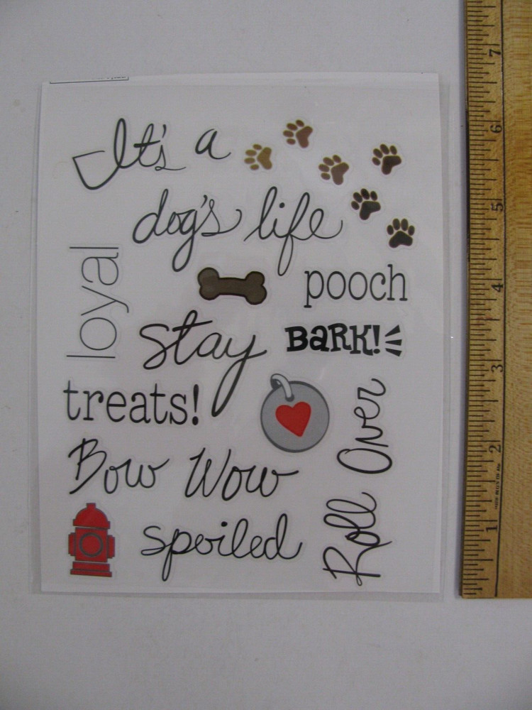 The Paper Studio Stickers IT’S A DOG’S LIFE Words Paw Prints Bone PARTIAL SHEET