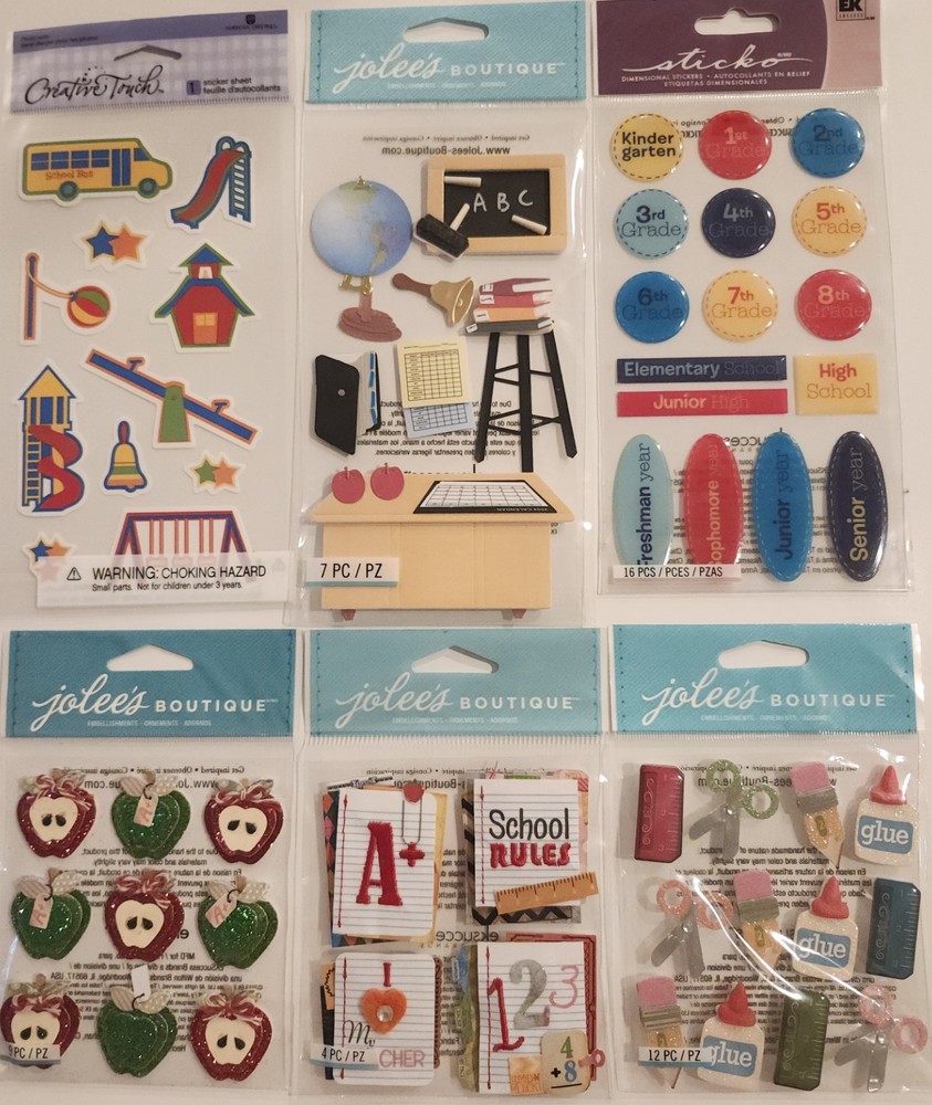 Lot of 6 JOLEE’S BOUTIQUE Sticko Creative Touch SCHOOL Scrapbooking Stickers