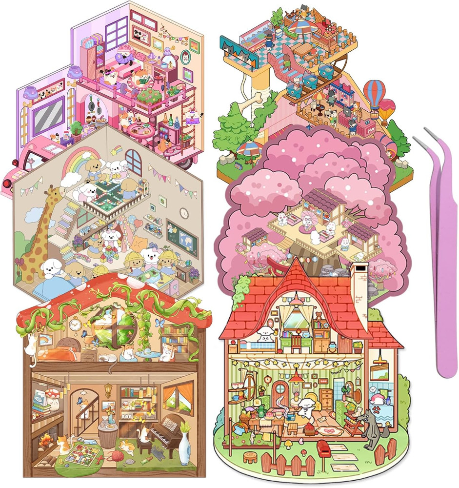 DIY 3D Sticker House – 6 Sets Kawaii Cozy Room Stickers for Adults & Kids