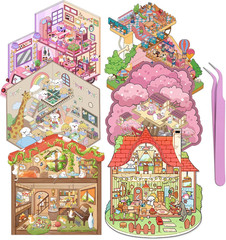 DIY 3D Sticker House – 6 Sets Kawaii Cozy Room Stickers for Adults & Kids