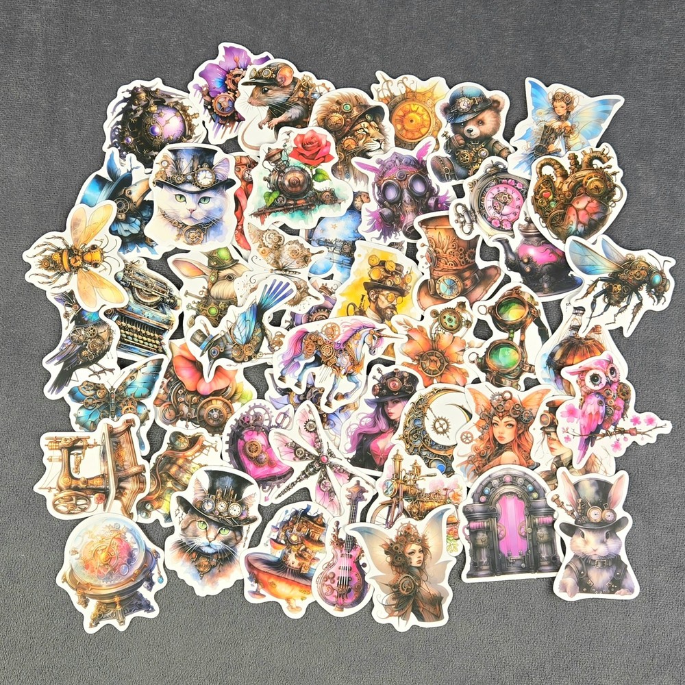 Colorful Watercolor Steampunk Stickers – Set of 10 Stickers – Great for Crafts