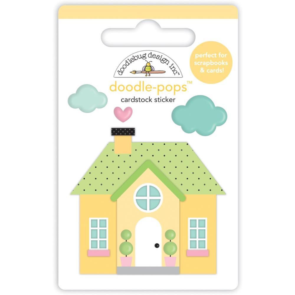Doodlebug Stickers Doodle-Pop 3D Cozy Cottage Yellow Green House Dots Clouds