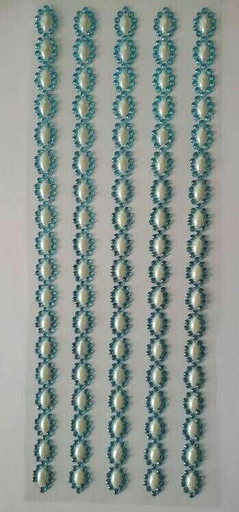 CraftbuddyUS 5 Oval with Pearl Self Adhesive Rhinestone Stripes,Color-TURQ