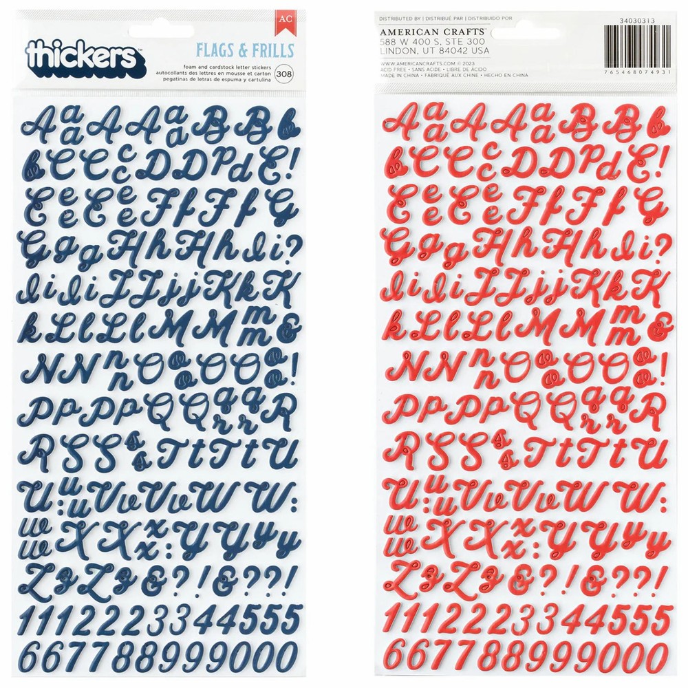 American Crafts FLAGS & FRILLS ALPHABET THICKERS (2) STICKER SHEETS scrapbooking